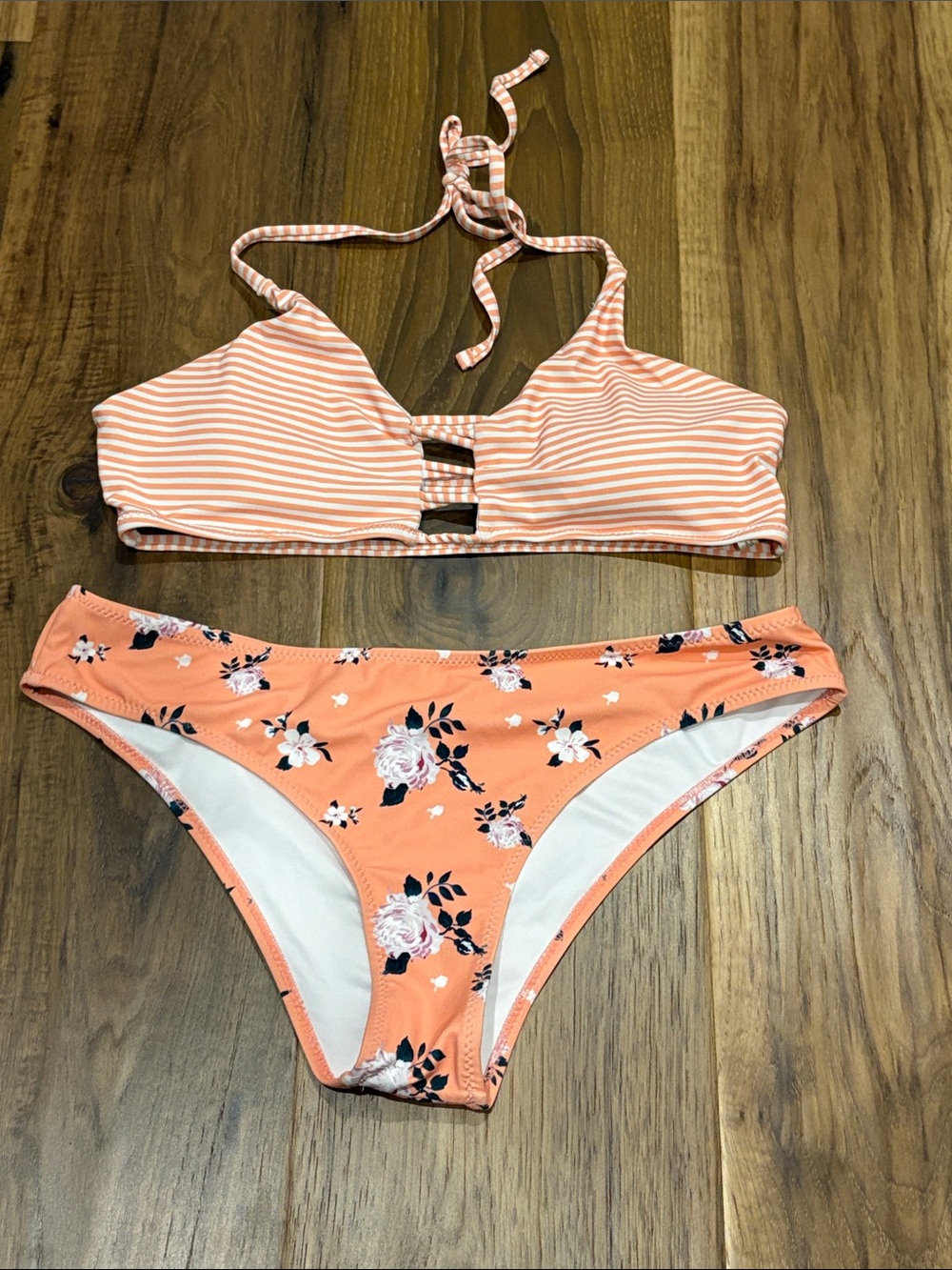 Cupshe Peach Striped & Floral Two-Piece Bikini